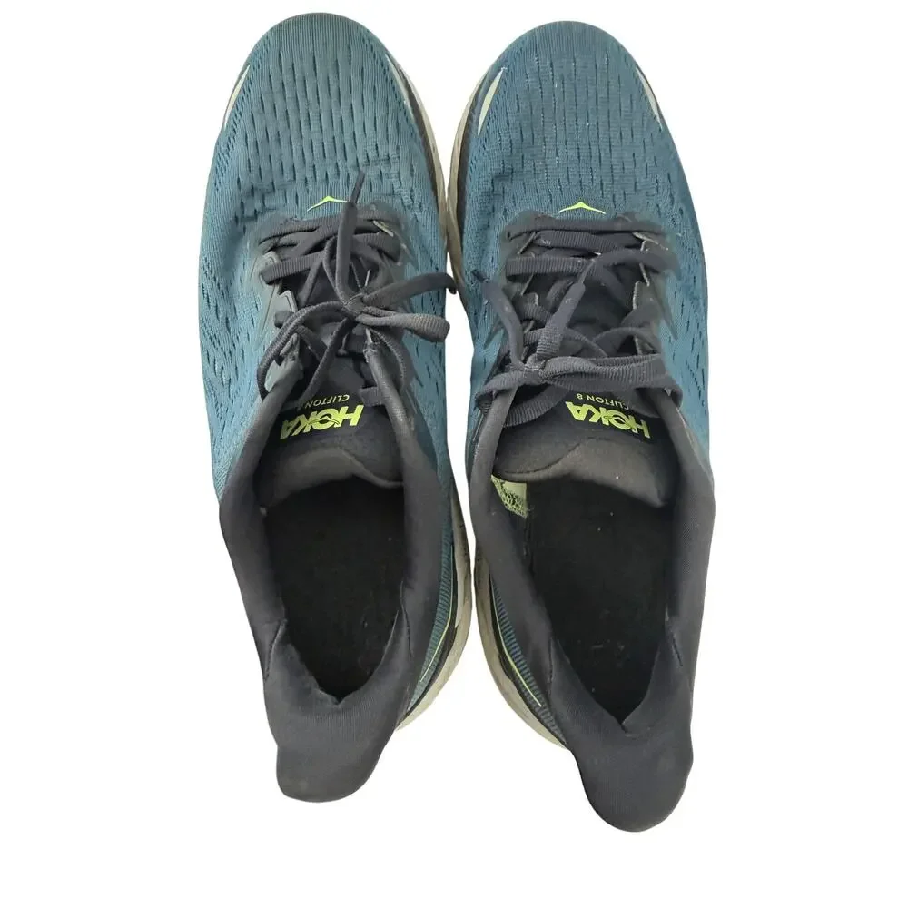 Hoka M Clifton 8 Blue Electric Green Mens 10D Running High Cushion